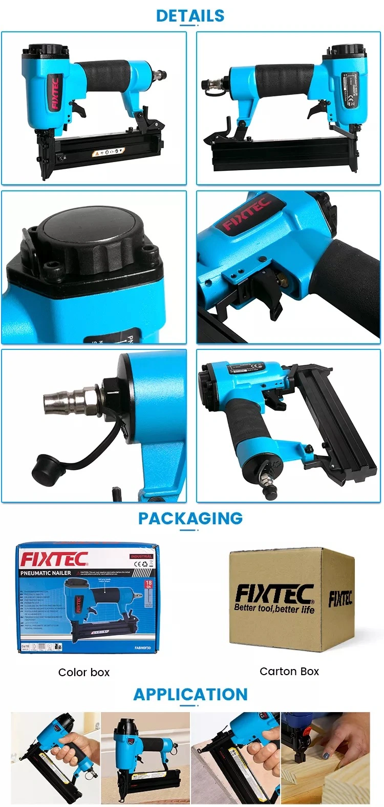 Fixtec Ergonomic and Lightweight Concrete Gas Nail Gun Air Stapler Gun