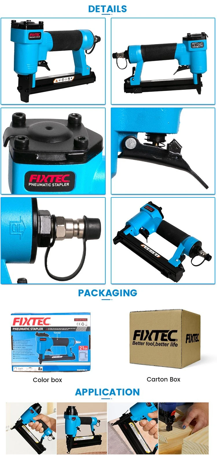 Fixtec Air Tools Nail Gun Pneumatic Air Stapler Nailer Gun Machine